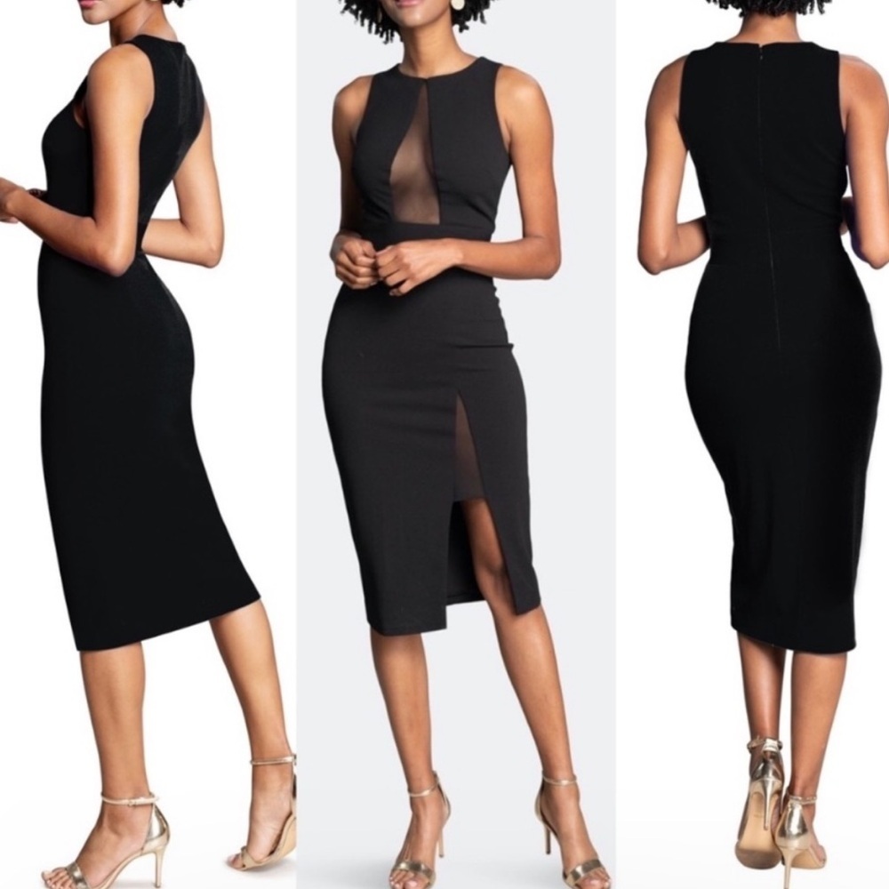 NWT Dress the Population Isla Mesh Panel Sleeveless Bodycon Midi Dress XXS